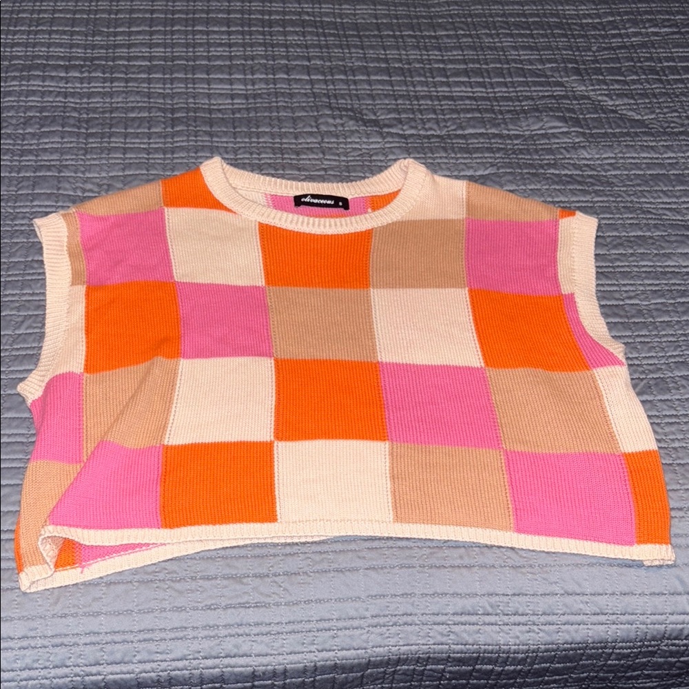 Olivaceous Pink and Orange Checkered Top